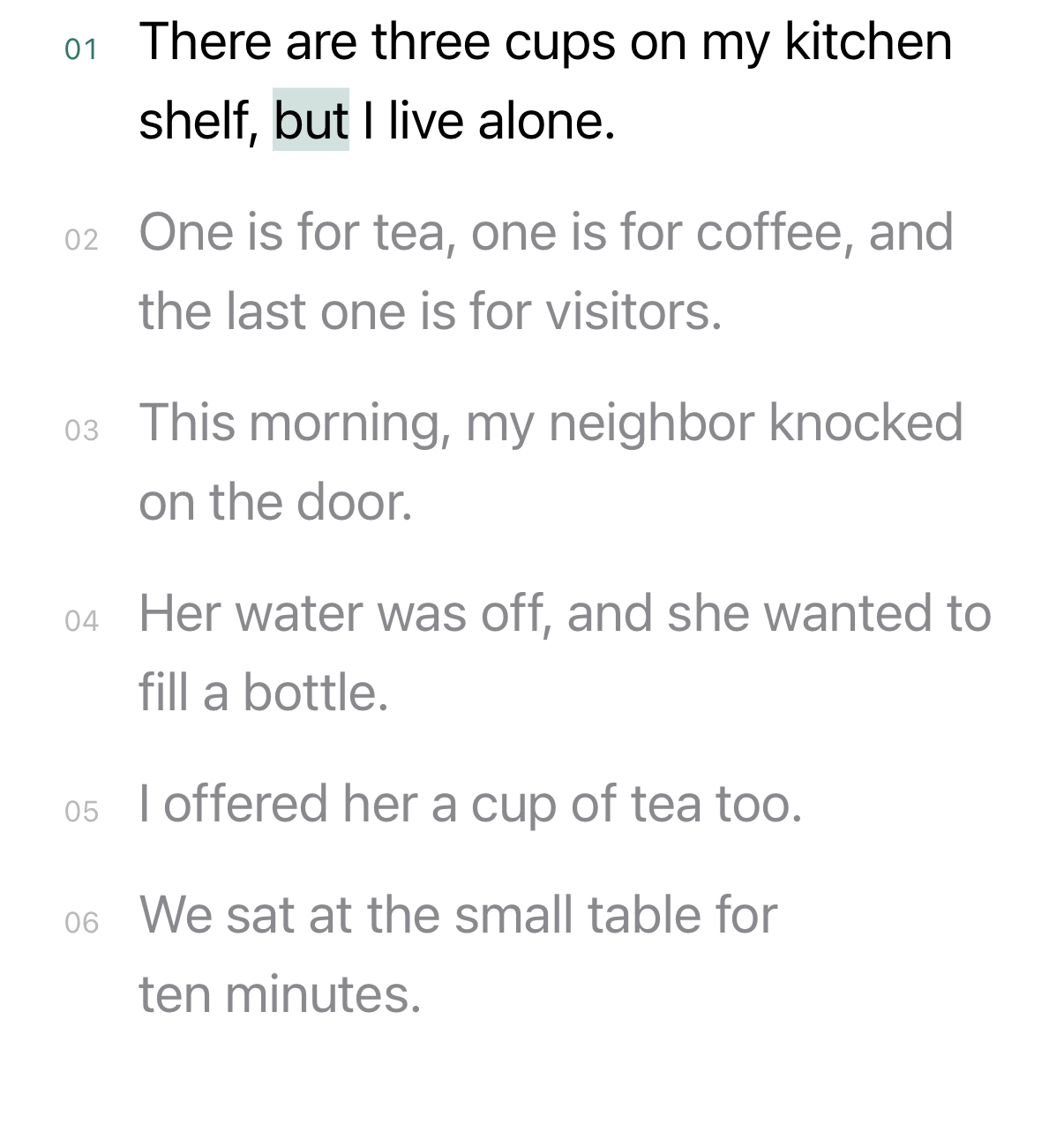 The spare cup: Pocket reader excerpt with the word but highlighted.